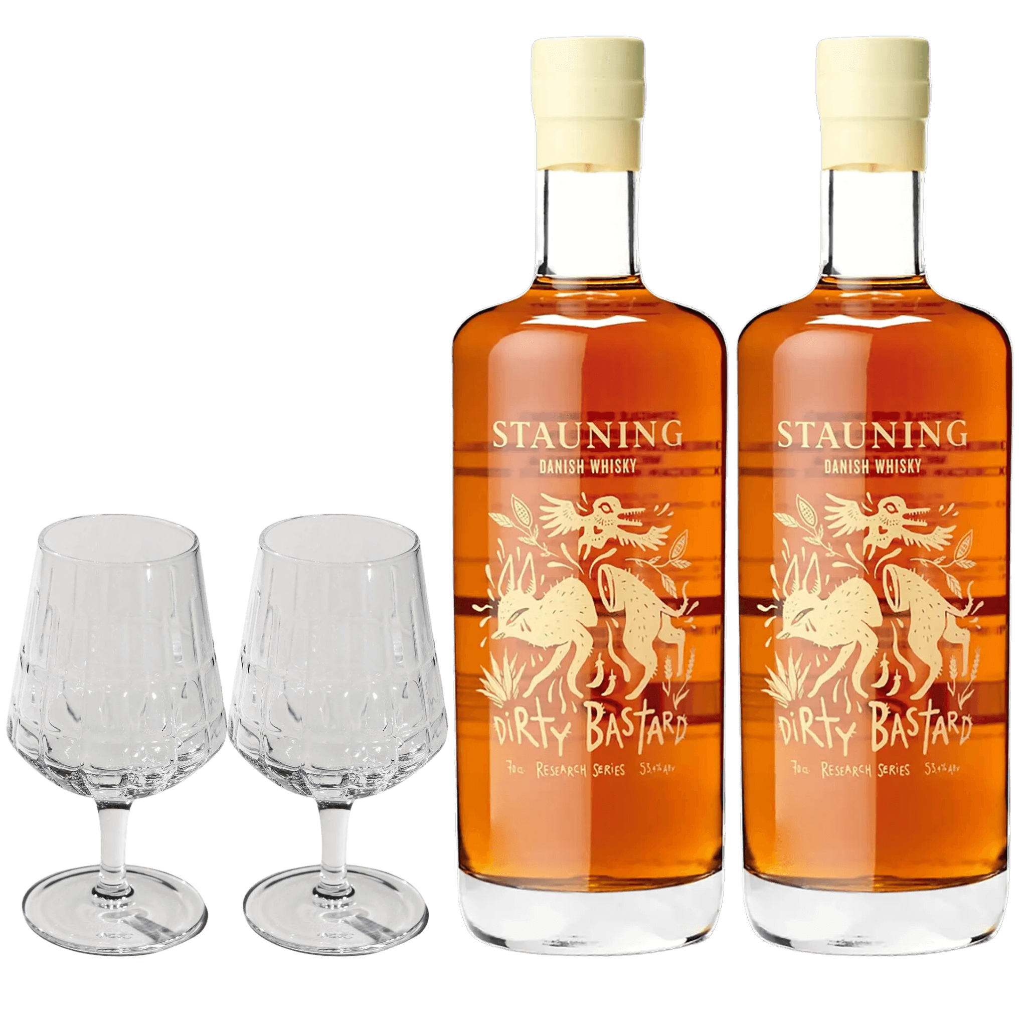 2x Stauning Dirty Bastard + 2x The Bullet Whiskygläser