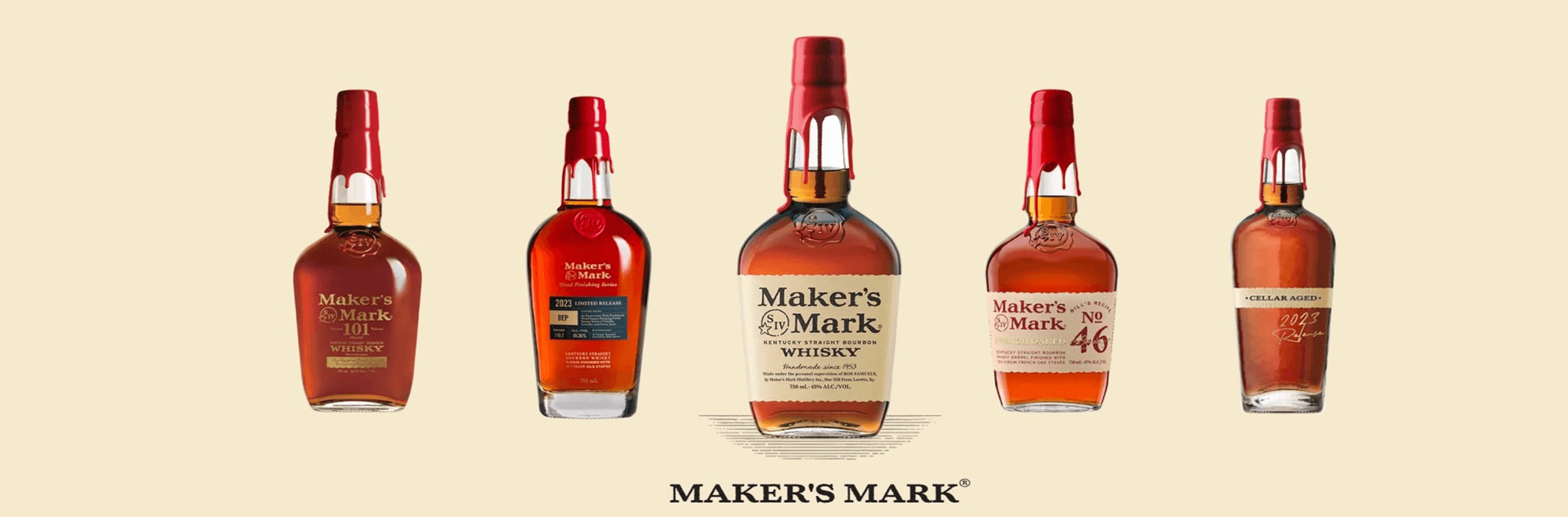 Entdecke Maker's Mark Bourbon: Sanfter, ausgewogener Whiskey aus Kentucky, handgefertigt mit rotem Winterweizen für ein besonderes Geschmackserlebnis.