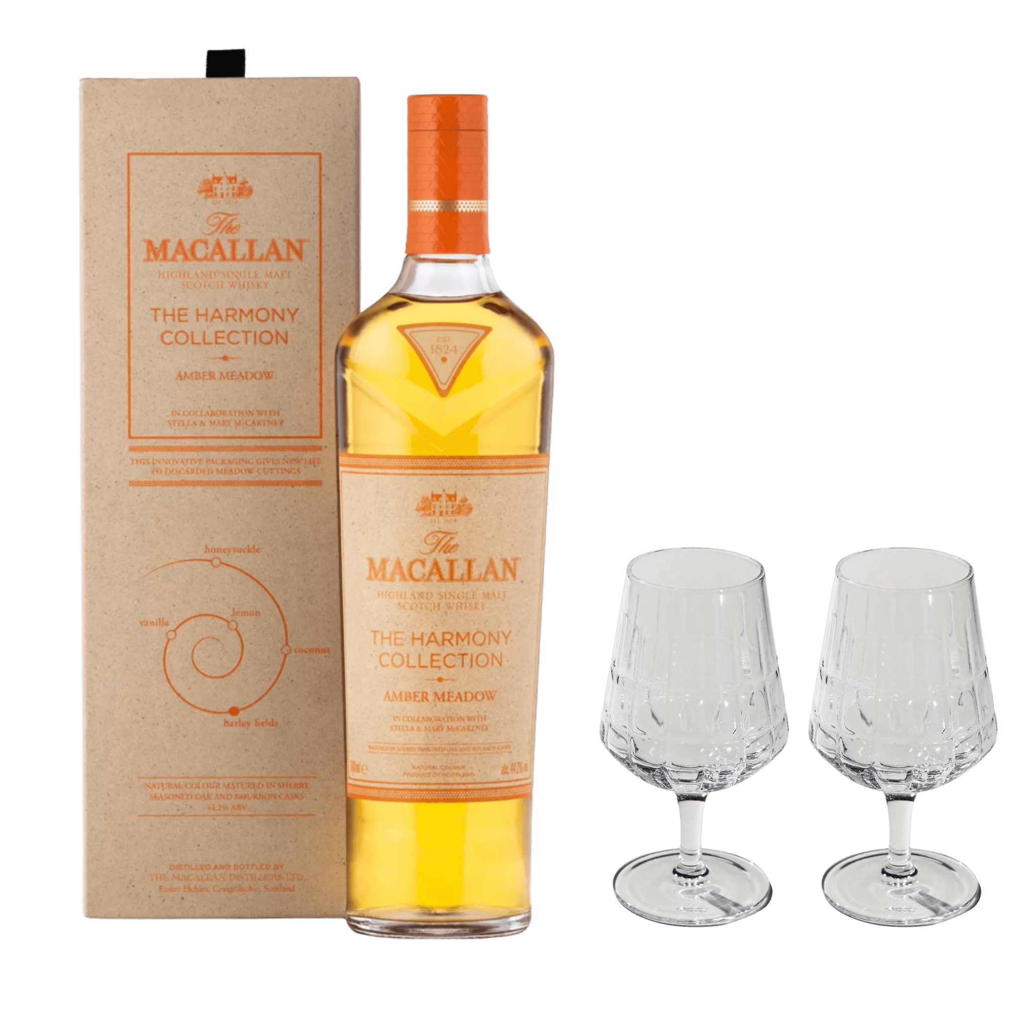 Macallan Amber Meadow mit 2 Gläsern – Exklusives Set