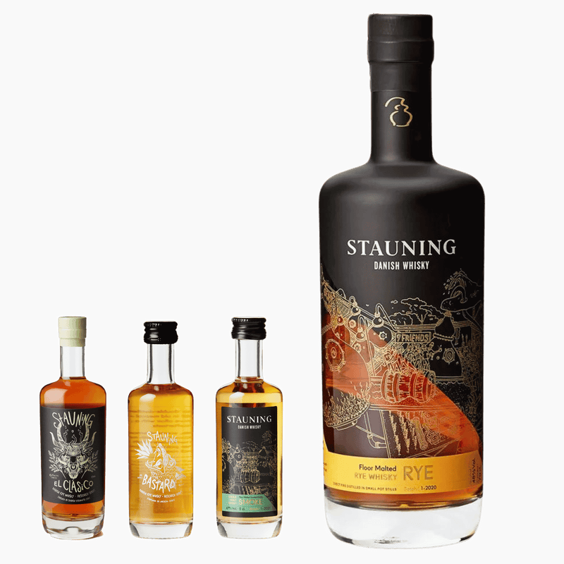 Stauning Whisky Pakke – 70 cl Rye & Smagesæt med 3x5 cl