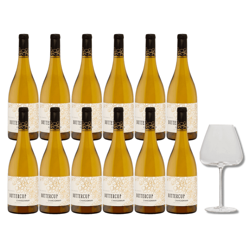 12 Flaschen Buttercup Chardonnay + 1 Burgunderglas