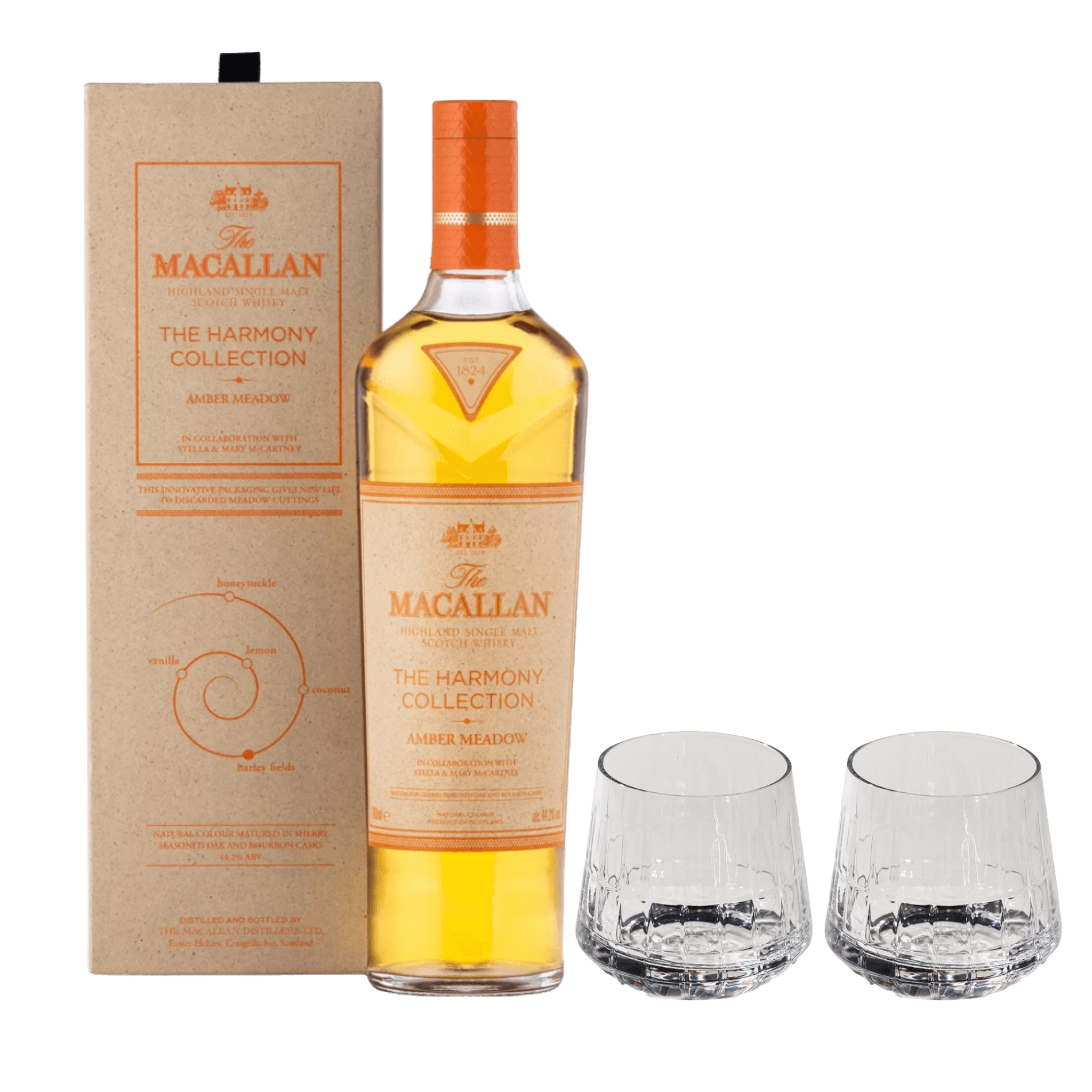 Macallan Amber Meadow mit 2 Gläsern – Exklusives Set