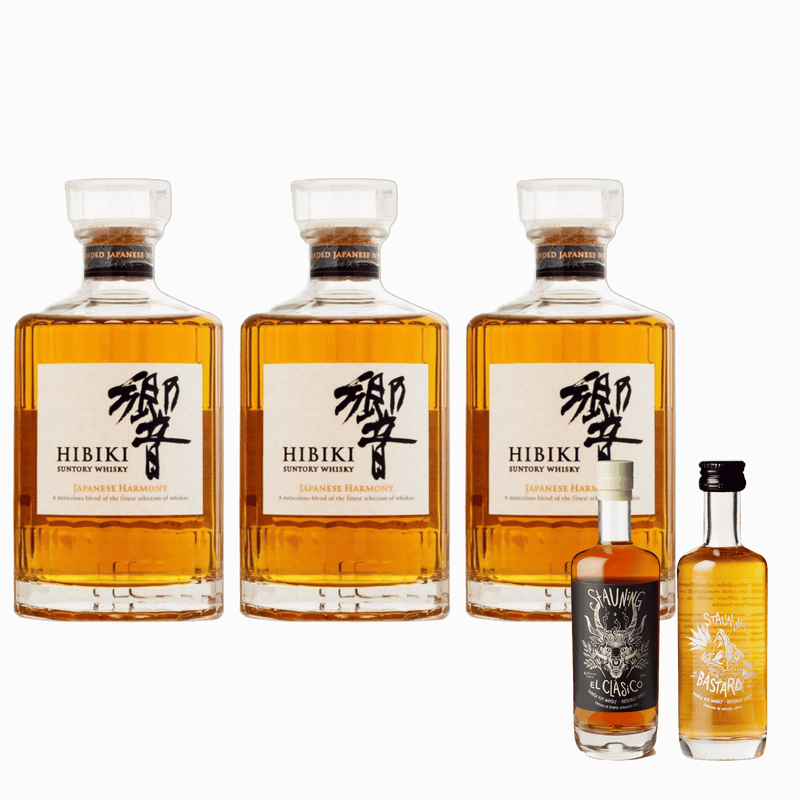 Hibiki 3er Set + 2 Gratis Minitaturen Stauning Whisky