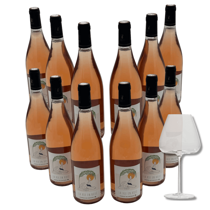 12 Flaschen La Vie en Rosé + Burgunderglas